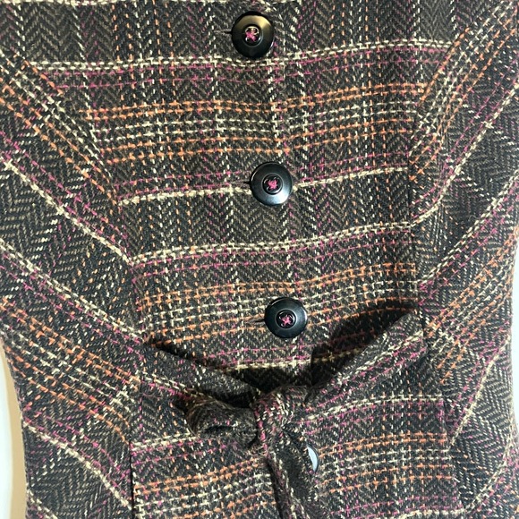 Cabi Vest Womens Medium Brown Plaid Tweed Button Front Belted Lined Waist Tie M - Picture 5 of 14